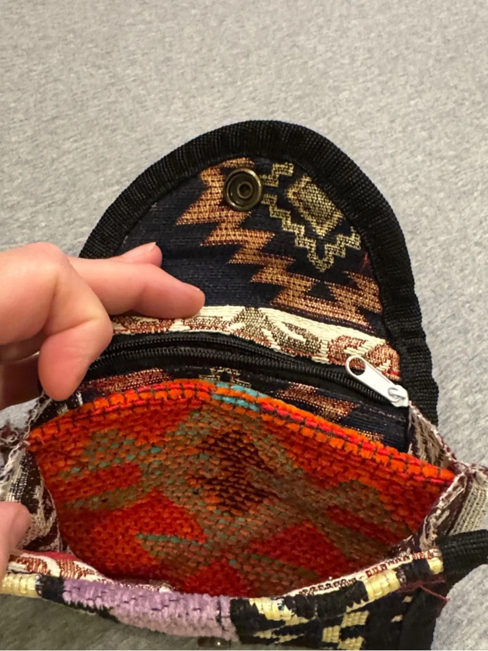 Handmade Woven Fabric Wallet - Purple/Yellow (outside) Multi-patterned (inside)